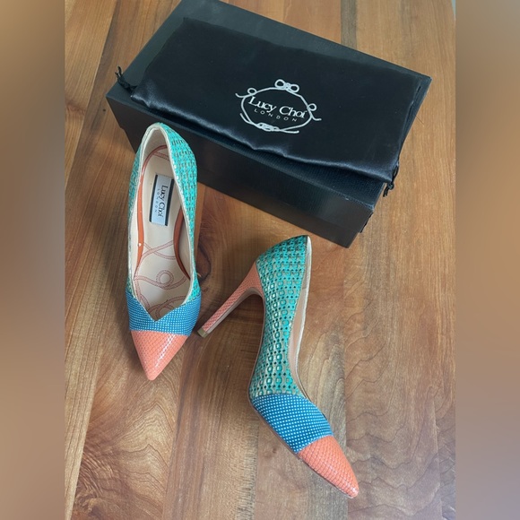 Lucy Choi London “Cupid” High Heels Orange Green Blue Lizard Size 36 / 6 - Picture 7 of 11